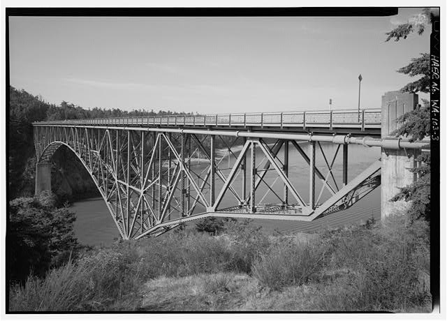 3. OBLIQUE PERSPECTIVE LOOKING SW OF EASTERN SIDE OF BRIDGE - Deception Pass Bridge, Spanning Deception Pass at State Route 20, Anacortes, Skagit County, WA
