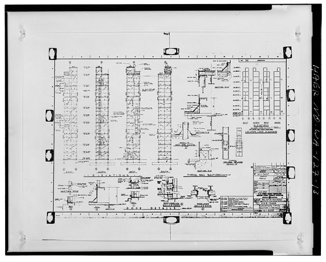 13. V.S.R. Tower, Elevations, Typical Section & Details, H-I-5697, 1957. - D-Reactor Complex, Area 100-D, Richland, Benton County, WA